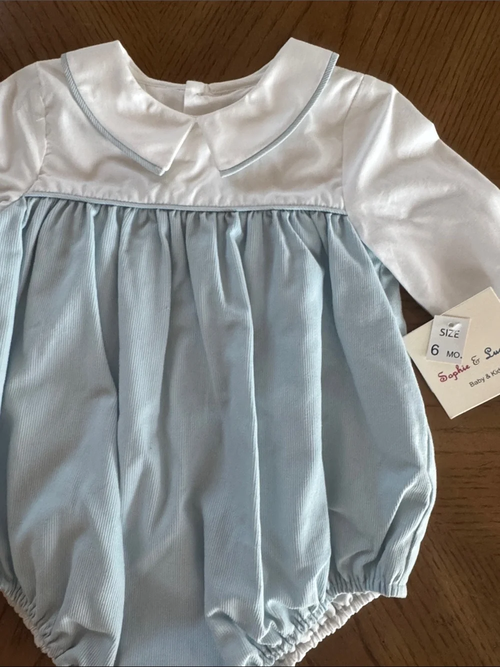 Classic Baby Bubble Romper in Light Blue and White